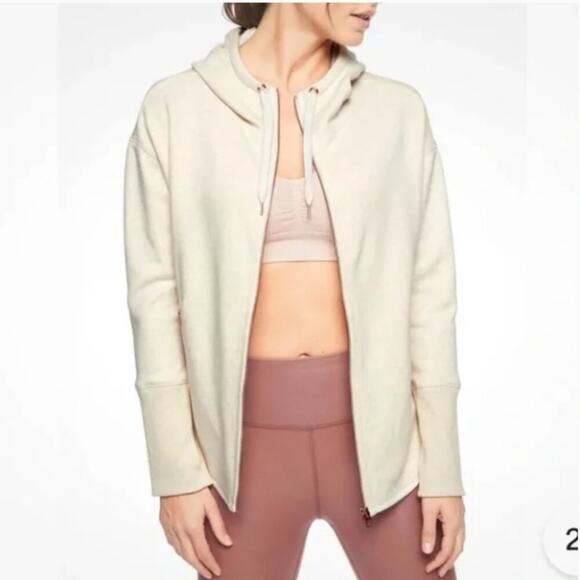 Athleta Cozy Karma Oatmeal Full Zip Thumb Holes Hooded Jacket Size Small - Picture 2 of 10